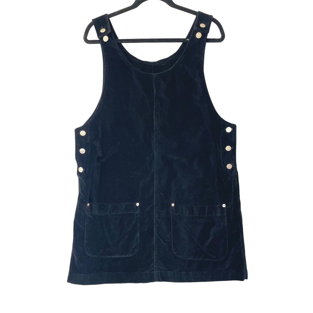 Essentials Style Pinafore Jumper Dress Womens Large Black Corduroy Side Button‎